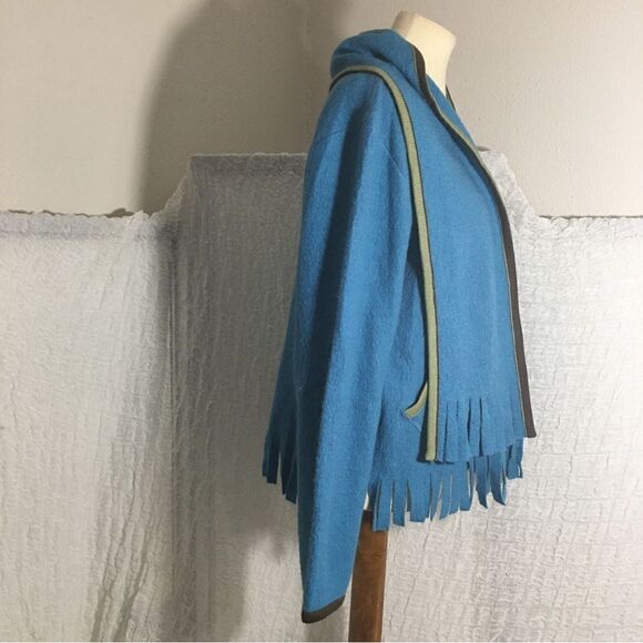 Hearts of Palm 100% Wool Blue Fringed Sweater Size Large - Picture 7 of 12